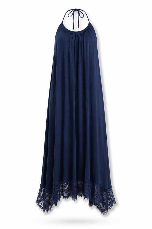 Lacivert Halter Yaka Maxi Elbise 17590