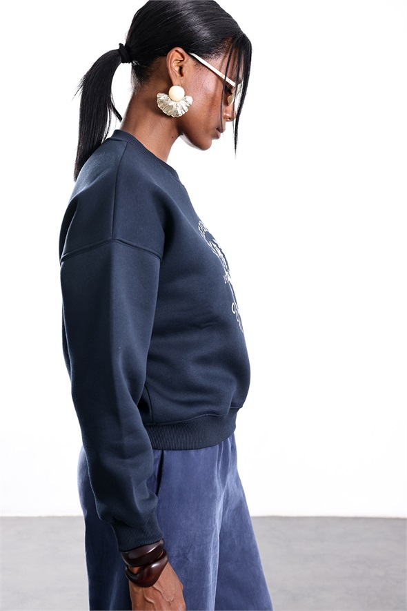 Lacivert Independent Ocala Florida Baskılı Sweatshirt 02839