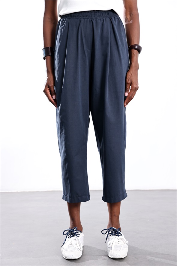 Lacivert Kali Poplin Barrel Pantolon 