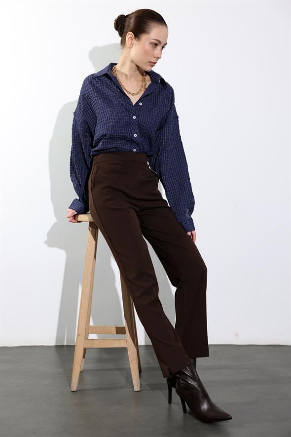 Lacivert Kareli Oversize Gömlek 5004