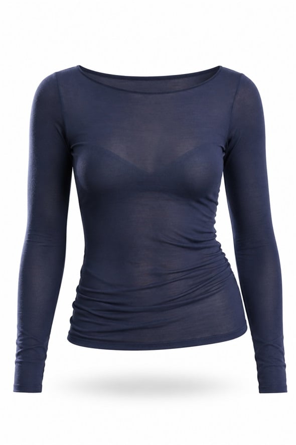 Lacivert Kayık Yaka Transparan Bluz 25187