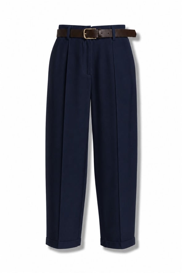 Lacivert Kemerli Barrel Pantolon 58549