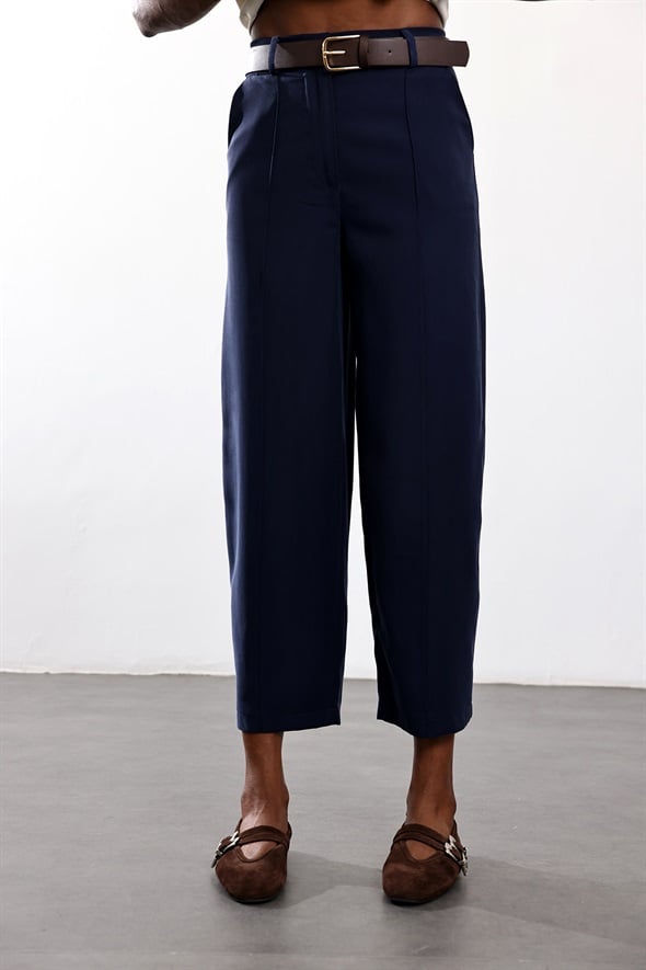 Lacivert Kemerli Barrel Pantolon 58549