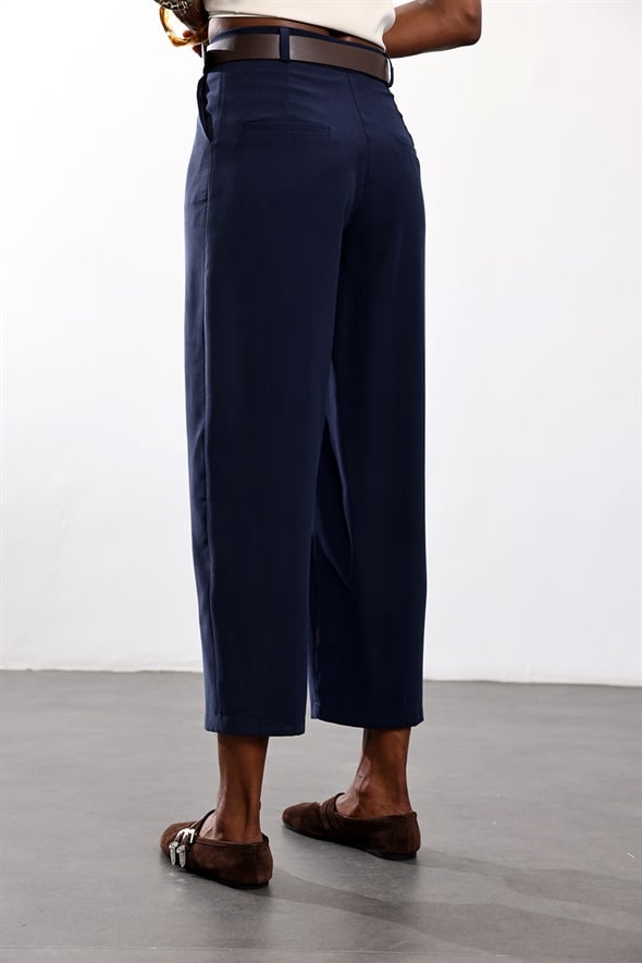 Lacivert Kemerli Barrel Pantolon 58549