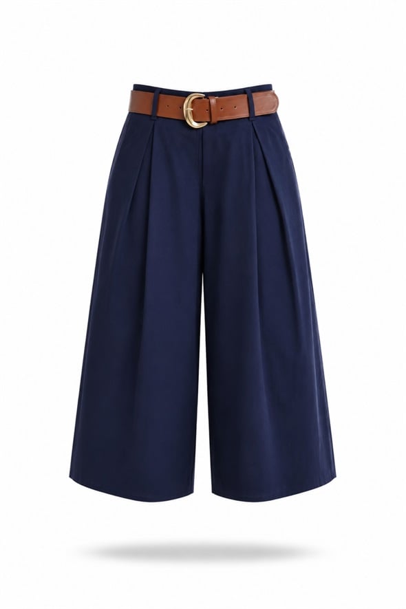 Lacivert Kemerli Geniş Paça Pantolon 261038