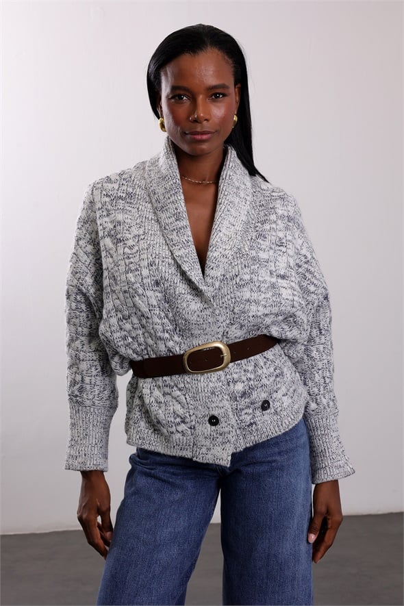 Lacivert Kemerli Oversize Triko Hırka 2729
