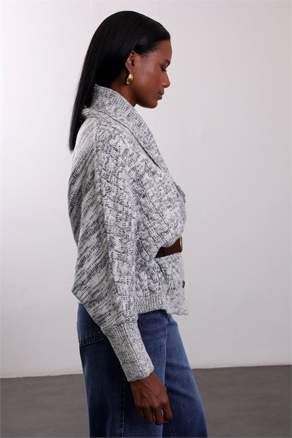 Lacivert Kemerli Oversize Triko Hırka 2729