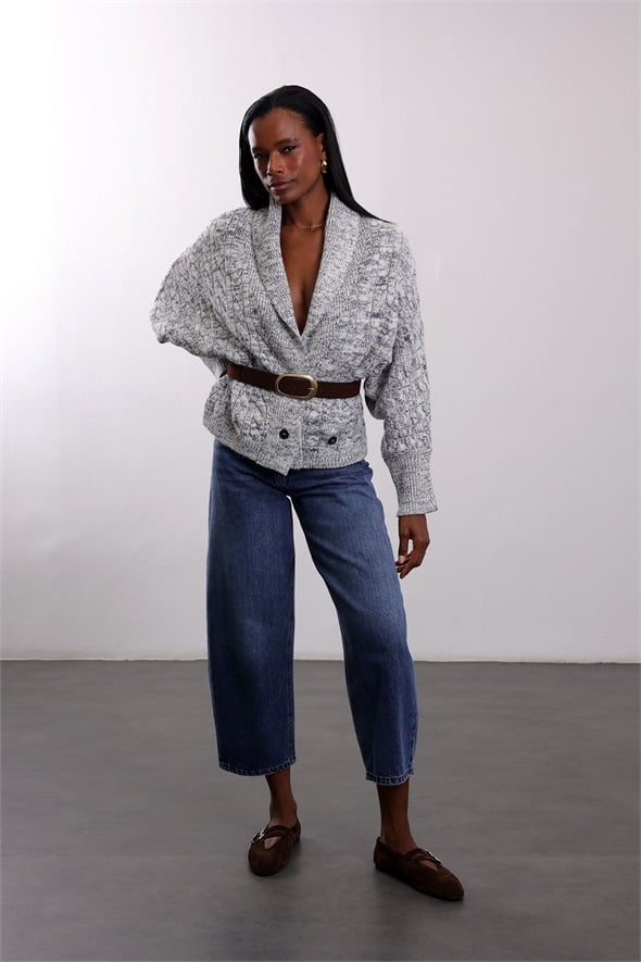 Lacivert Kemerli Oversize Triko Hırka 2729
