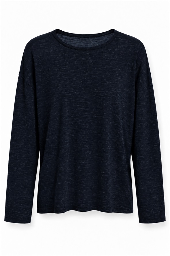 Lacivert Kendinden Dokulu Oversize Bluz 27377