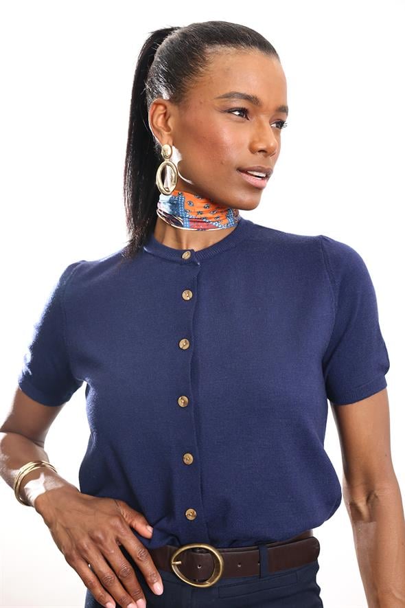 Lacivert Kısa Kollu Triko Hırka 