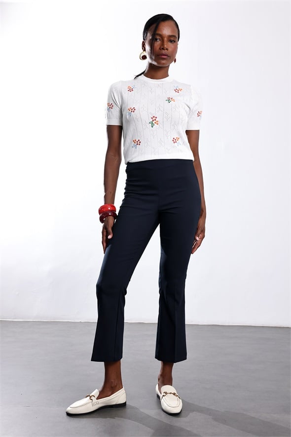 Lacivert Mini Flare Pantolon 438