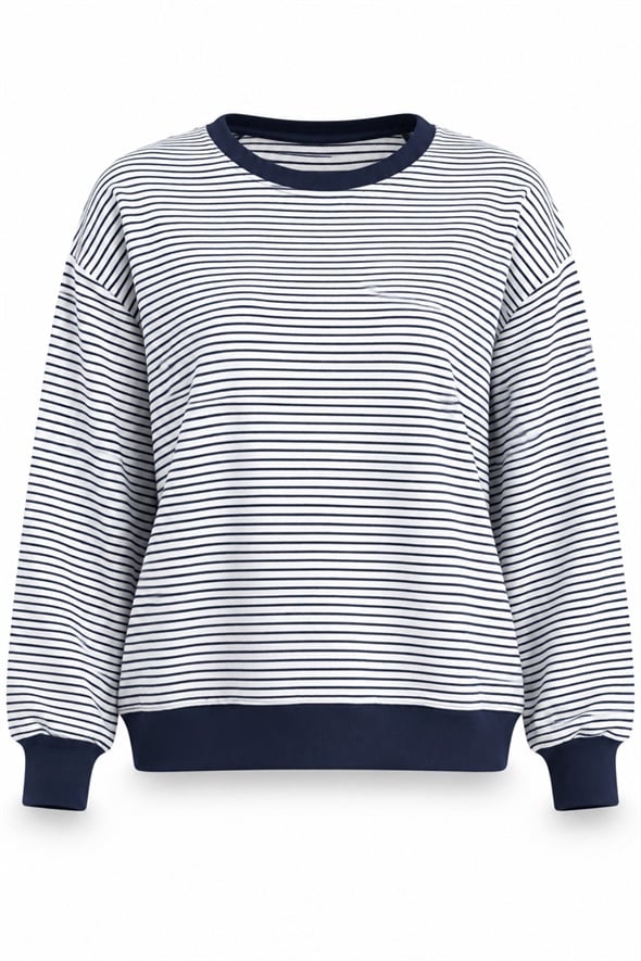 Lacivert Oversize Çizgili Sweatshirt 27368