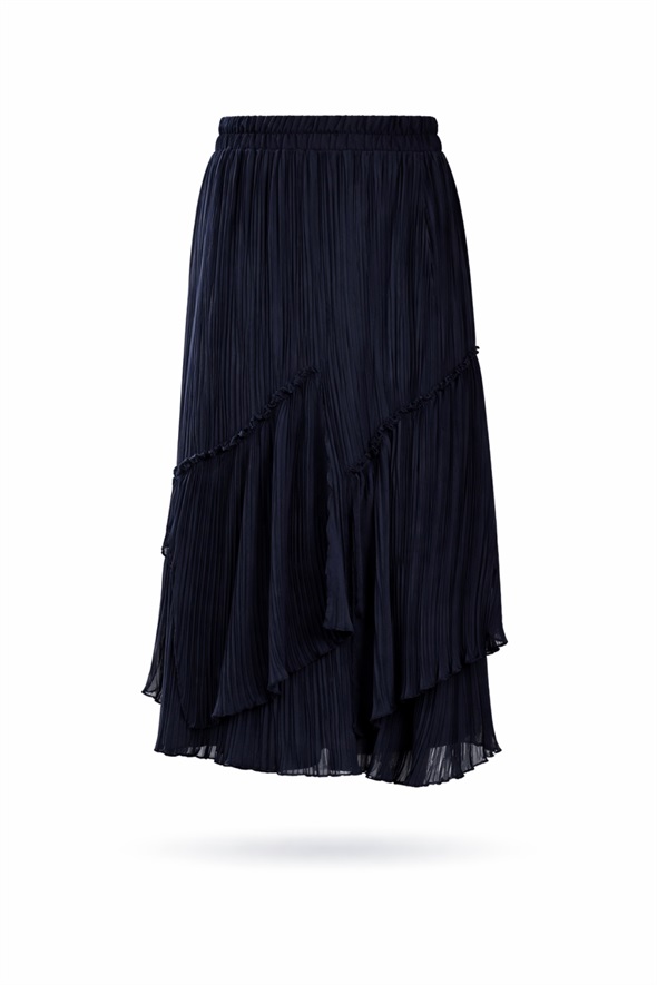 Lacivert Parçalı Piliseli Etek 