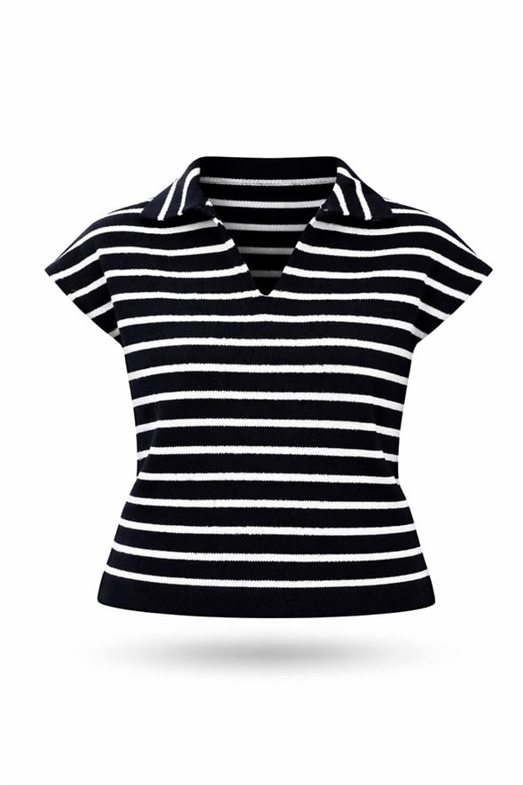 Lacivert Polo Yaka Çizgili Triko 5224