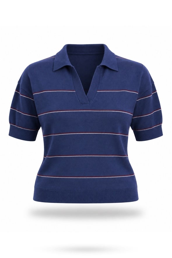 Lacivert Polo Yaka Kısa Kol Triko 