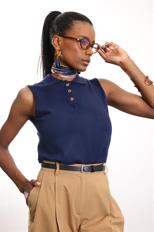 Lacivert Polo Yaka Kolsuz Triko 4760