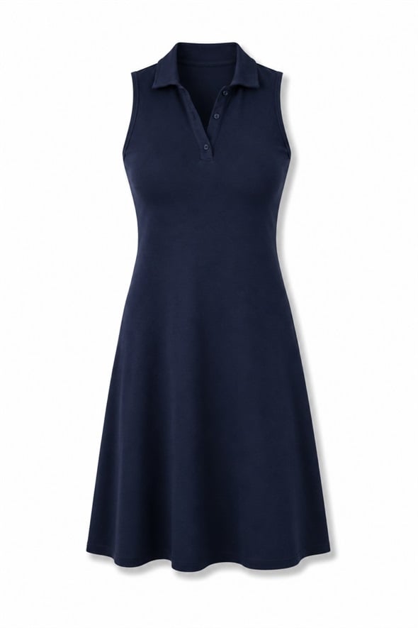 Lacivert Polo Yaka Likralı Elbise 111752