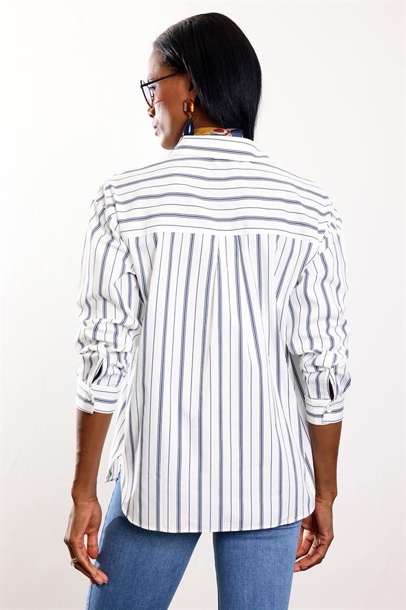 Lacivert Regular Fit Çizgili Gömlek 