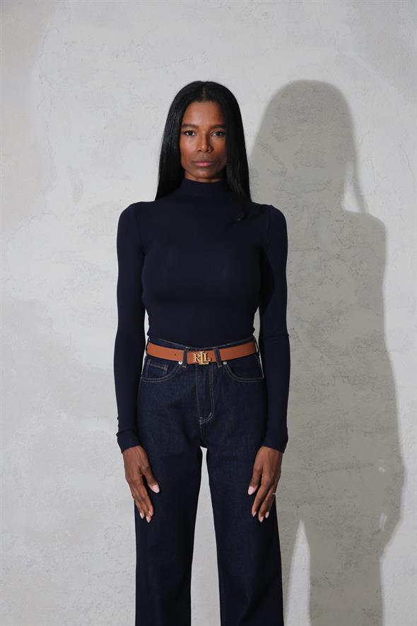 Lacivert Soft Touch Bambu Dik Yaka Tişört 