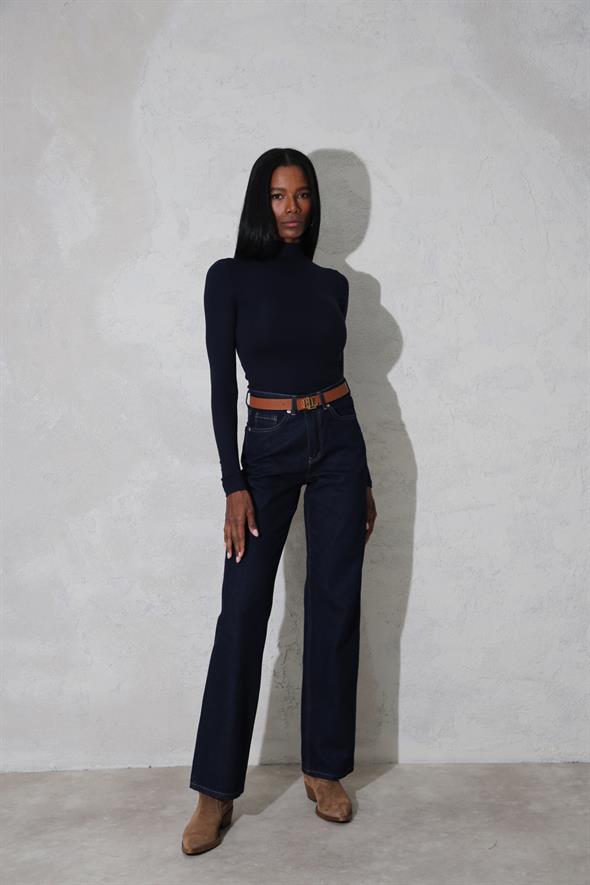 Lacivert Soft Touch Bambu Dik Yaka Tişört 