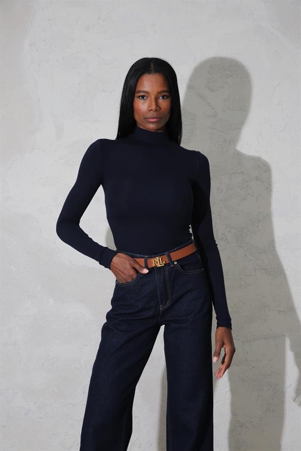 Lacivert Soft Touch Bambu Dik Yaka Tişört 