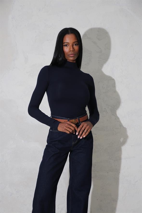 Lacivert Soft Touch Bambu Dik Yaka Tişört 