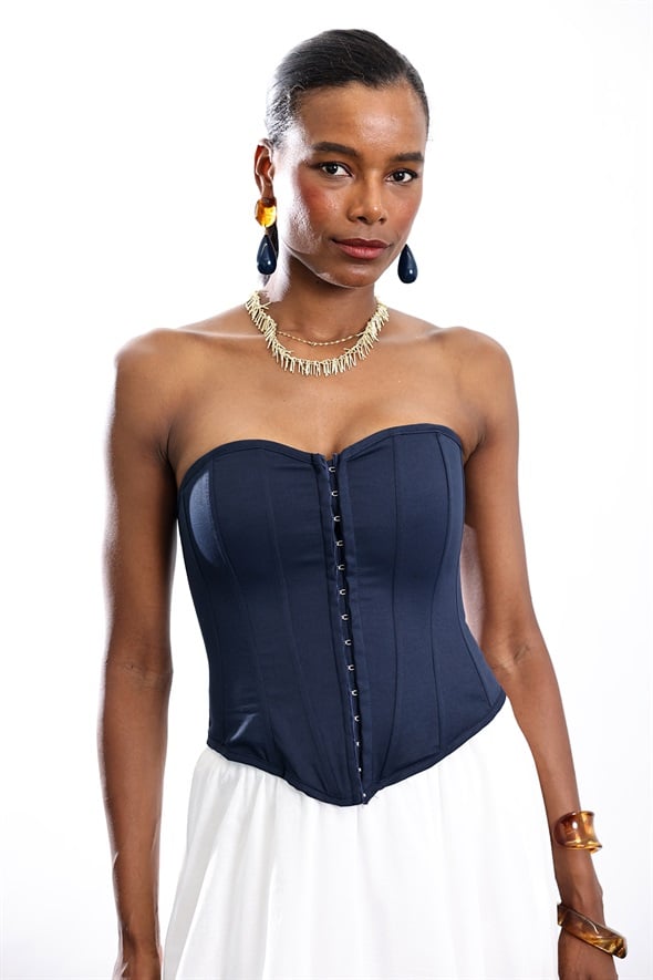 Lacivert Straplez Korse Büstiyer 3287