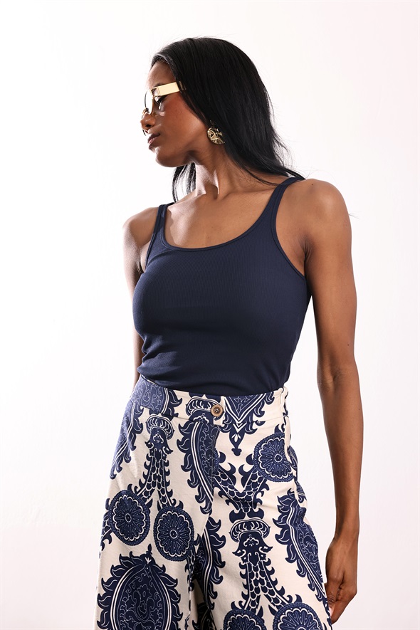 Lacivert U Yaka Fitilli Basic Atlet 