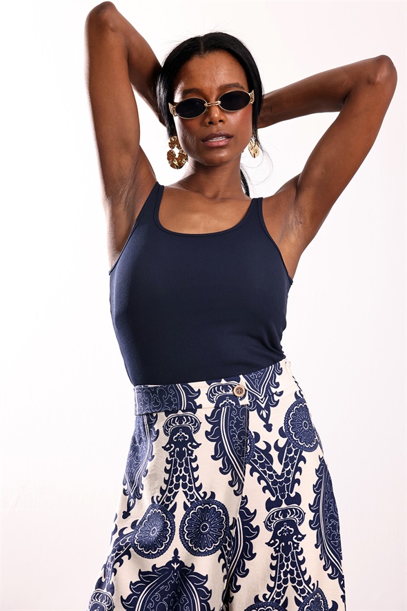 Lacivert U Yaka Fitilli Basic Atlet 