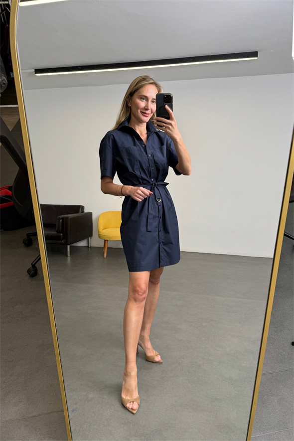 Lacivert Verona Poplin Elbise 