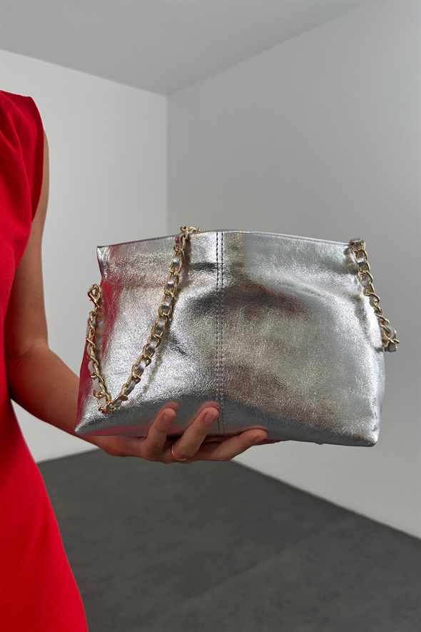 Lame Nice Deri Askılı Clutch Çanta 