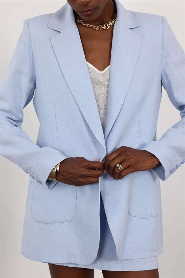 Mavi %100 Ham Keten Ceket 