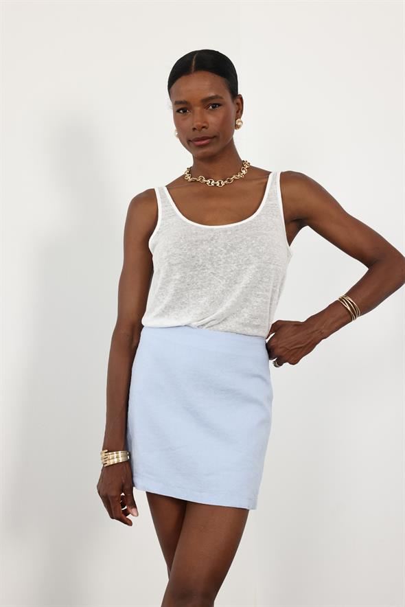 Mavi %100 Keten Mini Etek 