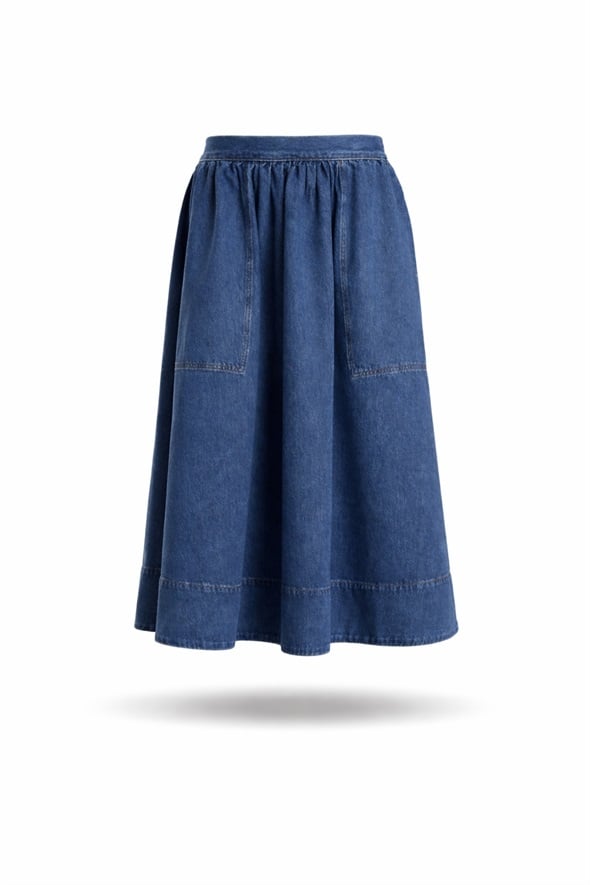 Mavi Beli Lastikli Çan Denim Etek 