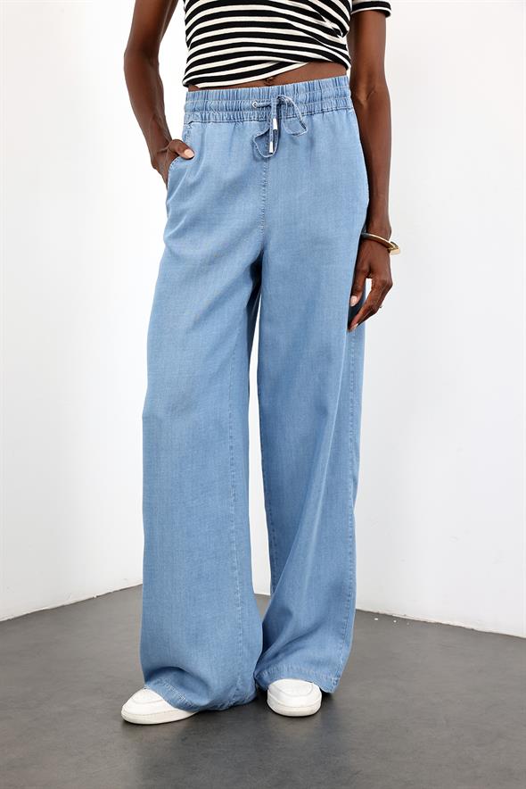 Mavi Beli Lastikli Geniş Pantolon 600702