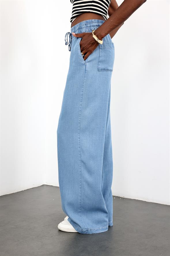 Mavi Beli Lastikli Geniş Pantolon 600702