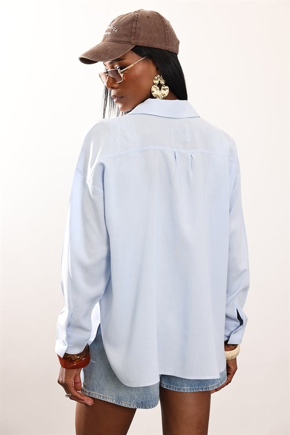 Mavi Cepli Oversize Gömlek 1724