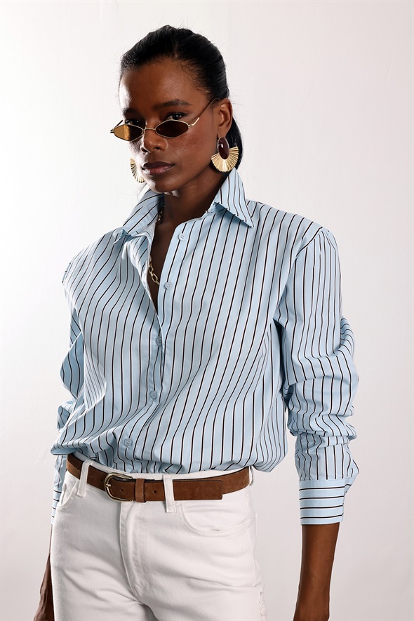Mavi Çizgili Poplin Gömlek 1342