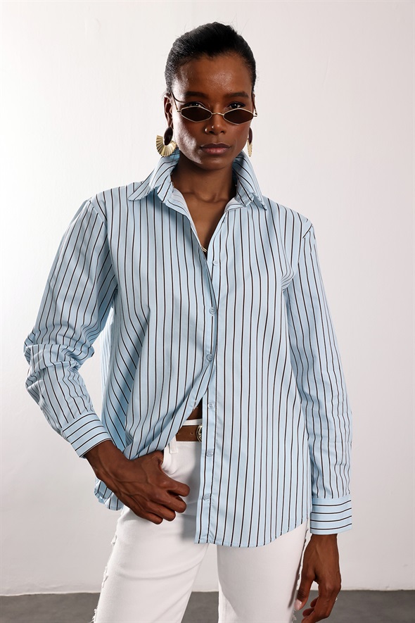 Mavi Çizgili Poplin Gömlek 1342