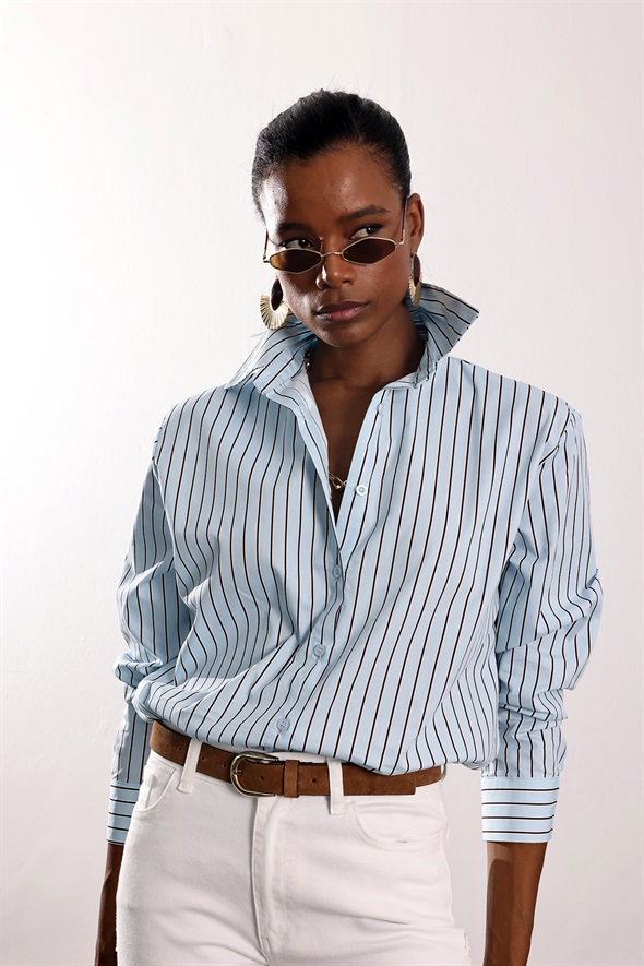 Mavi Çizgili Poplin Gömlek 1342