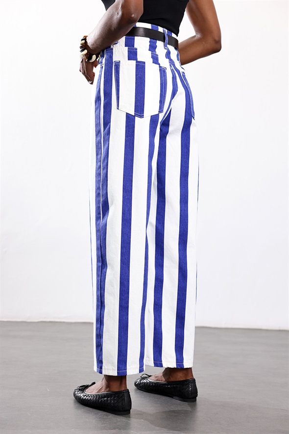 Mavi Çizgili Straight Fit Jean 