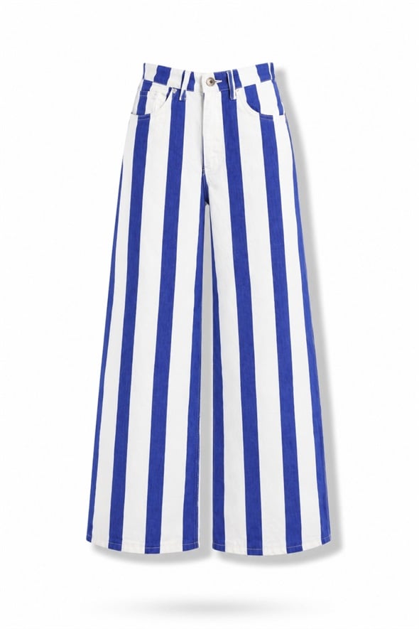 Mavi Çizgili Straight Fit Jean 
