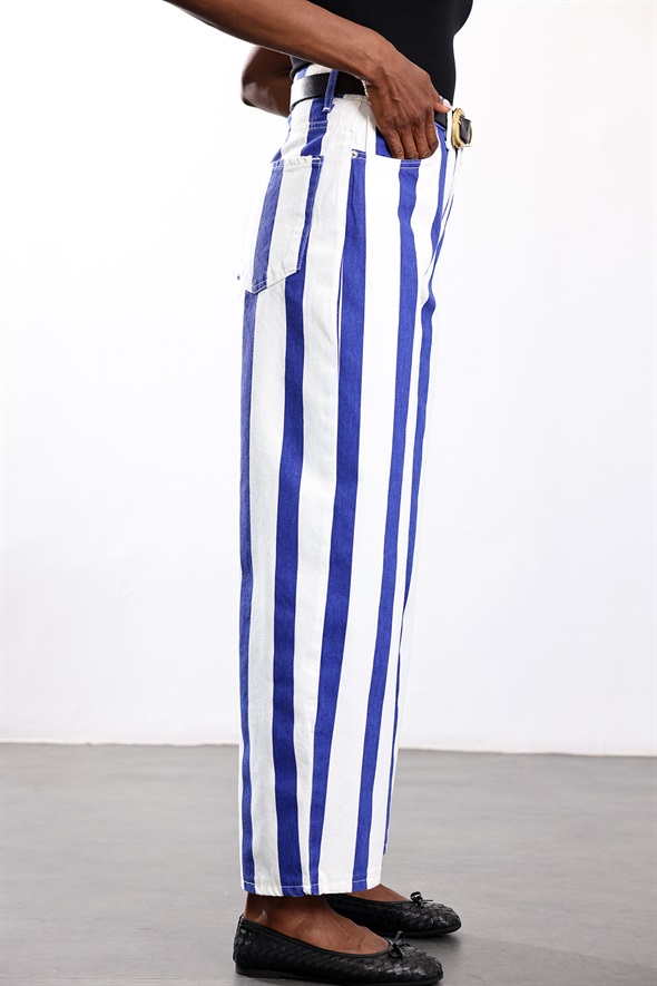 Mavi Çizgili Straight Fit Jean 