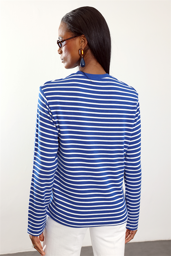 Mavi Çizgili Uzun Kollu Tişört 0197