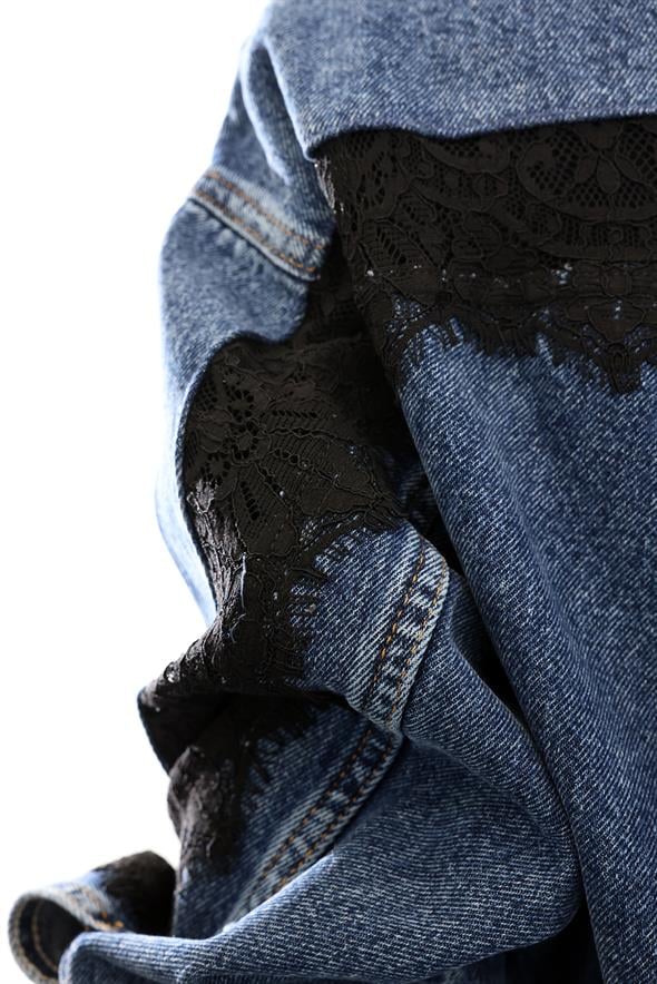 Mavi Dantel Detaylı Kot Ceket 