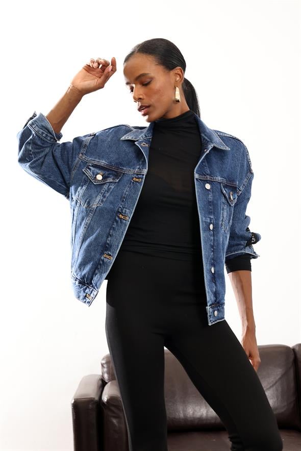 Mavi Dantel Detaylı Kot Ceket 