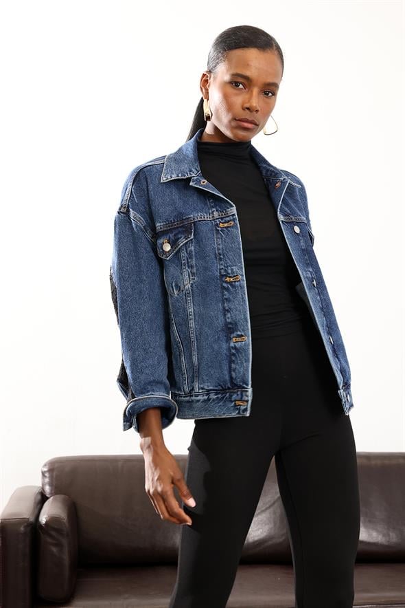 Mavi Dantel Detaylı Kot Ceket 