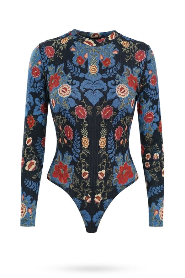 Mavi Desenli Bodysuit 