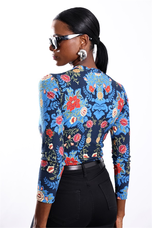 Mavi Desenli Bodysuit 