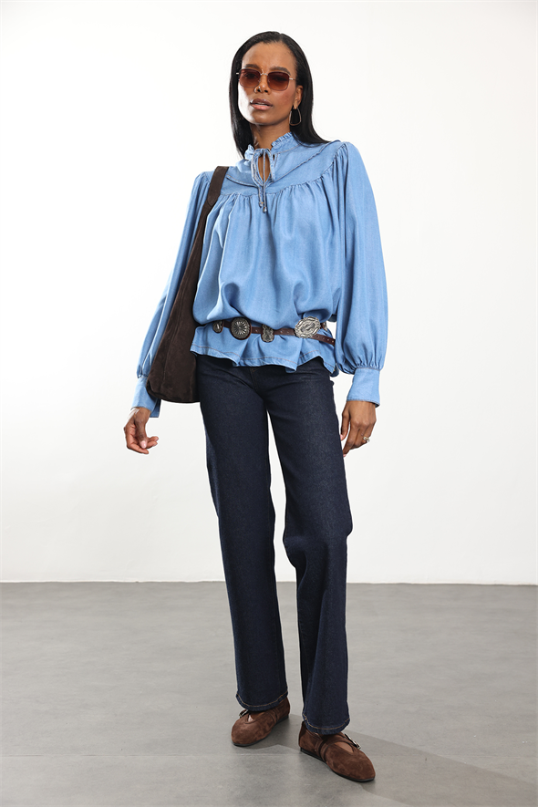 Mavi Dökümlü Kot Gömlek 00371